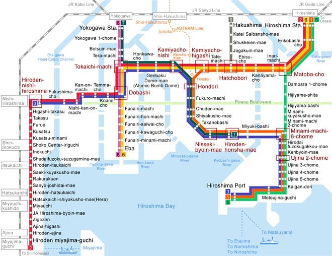 Mapa de hiroshima tranvía